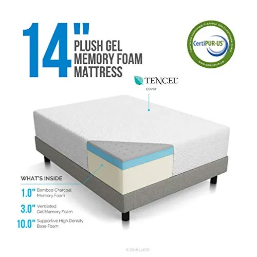 14 Inch Plush Memory Foam Mattress - Ventilated CertiPUR-US Certified