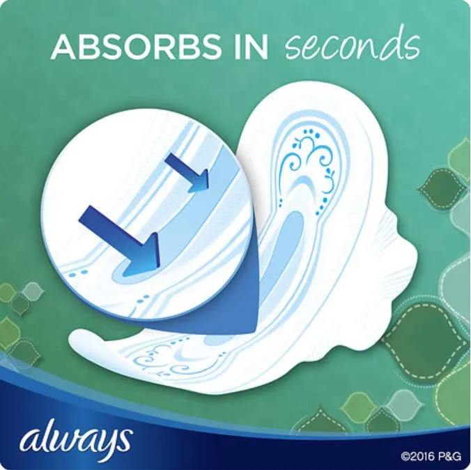 Always Super Absorbency Ultra Thin Feminine Pad , Long, Pack of 32, Unscented