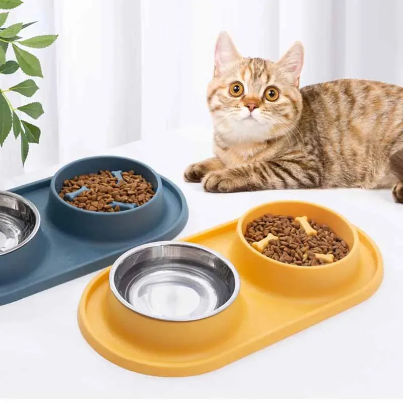 Anti-Choking Pet Feeding Bowl with Dual Stainless Steel & Silicone Design