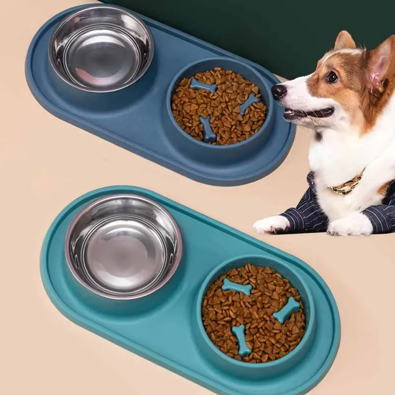 Anti-Choking Pet Feeding Bowl with Dual Stainless Steel & Silicone Design