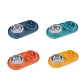 Anti-Choking Pet Feeding Bowl with Dual Stainless Steel & Silicone Design