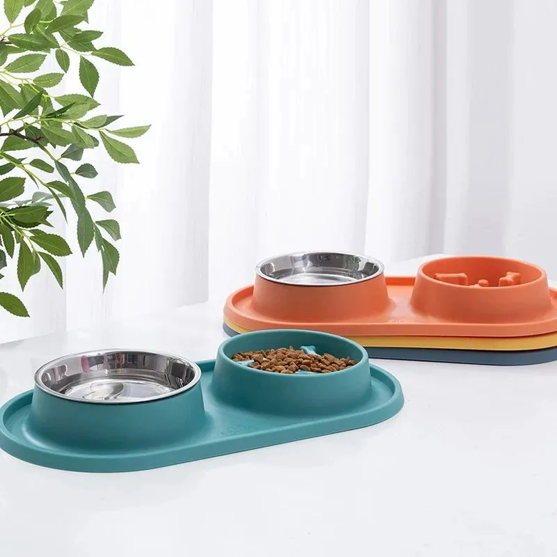 Anti-Choking Pet Feeding Bowl with Dual Stainless Steel & Silicone Design