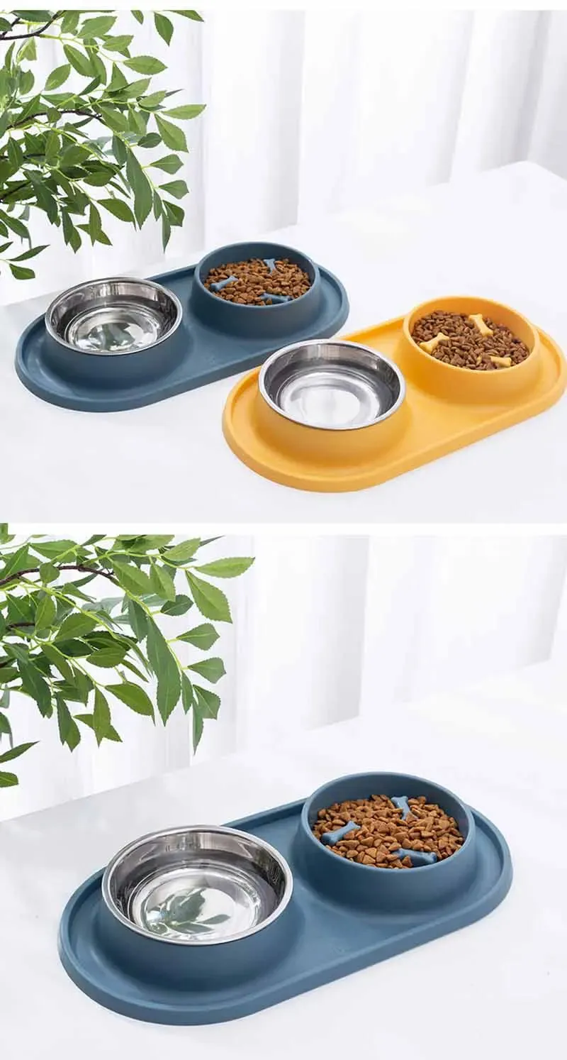 Anti-Choking Pet Feeding Bowl with Dual Stainless Steel & Silicone Design