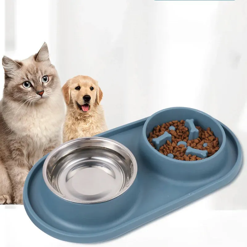 Anti-Choking Pet Feeding Bowl with Dual Stainless Steel & Silicone Design