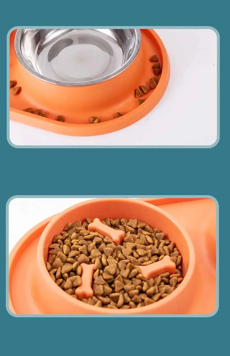 Anti-Choking Pet Feeding Bowl with Dual Stainless Steel & Silicone Design