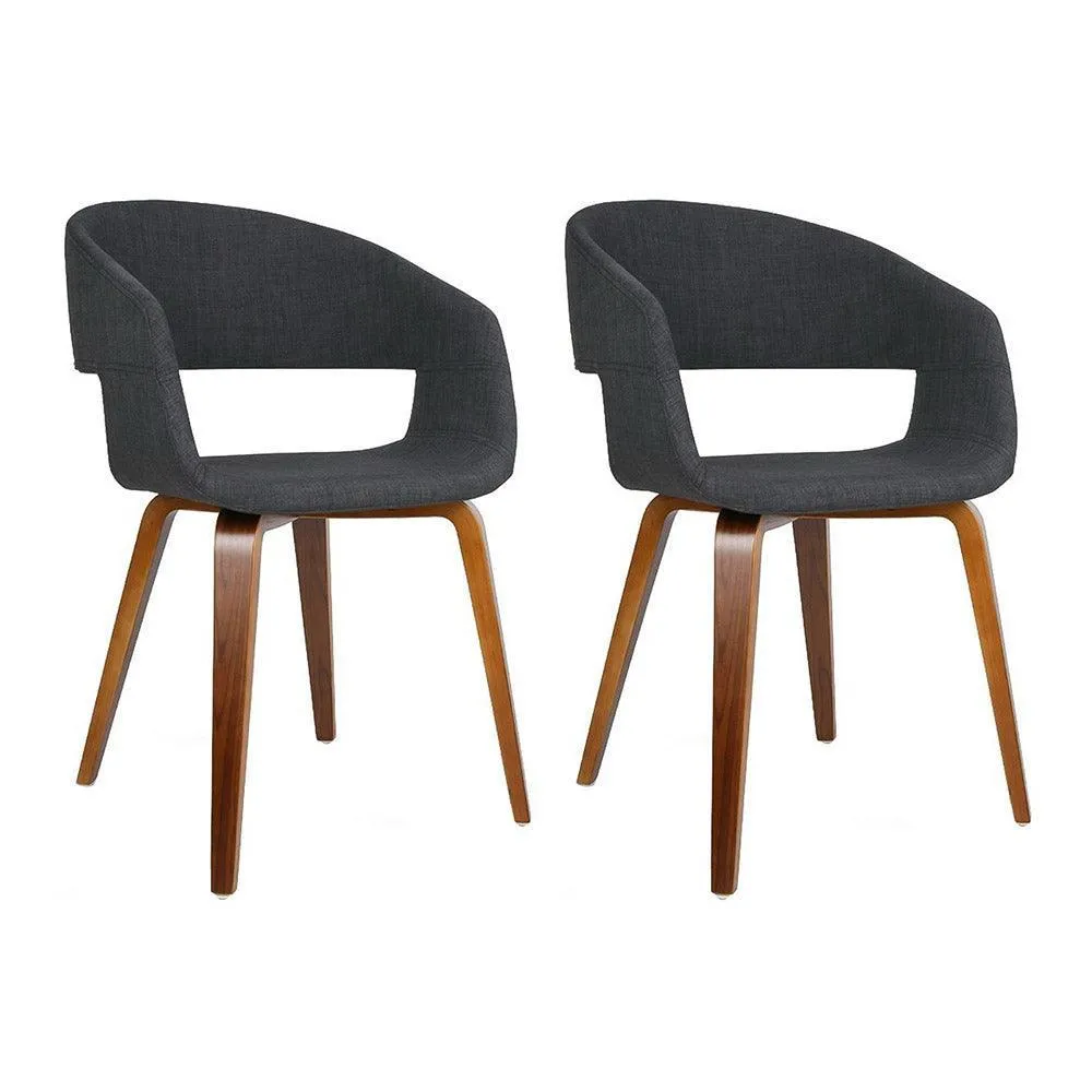 Artiss Set of 2 Timber Wood and Fabric Dining Chairs - Charcoal