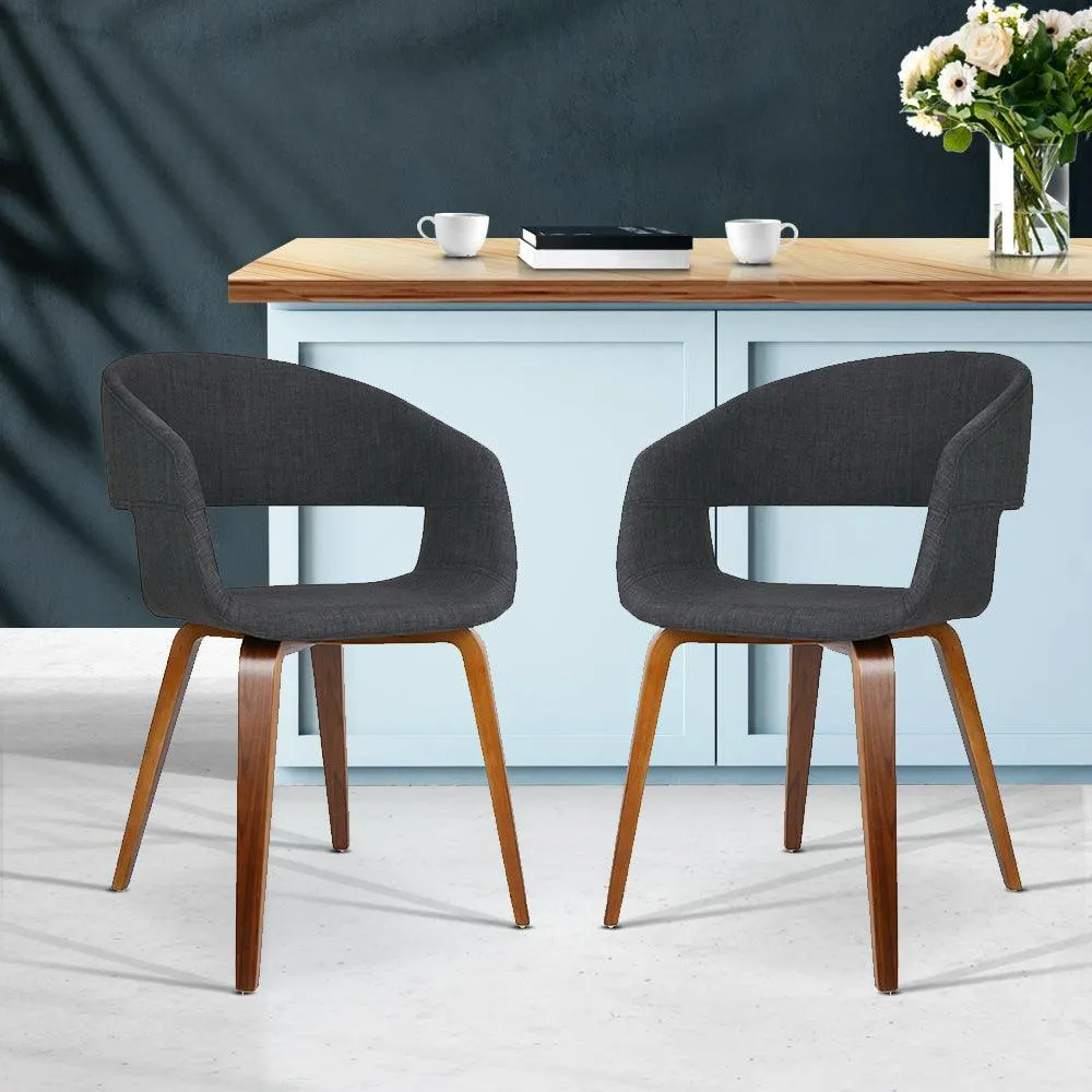 Artiss Set of 2 Timber Wood and Fabric Dining Chairs - Charcoal