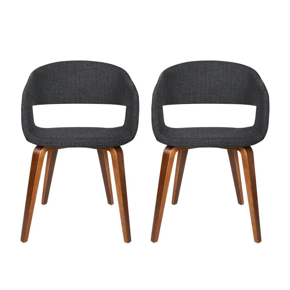 Artiss Set of 2 Timber Wood and Fabric Dining Chairs - Charcoal