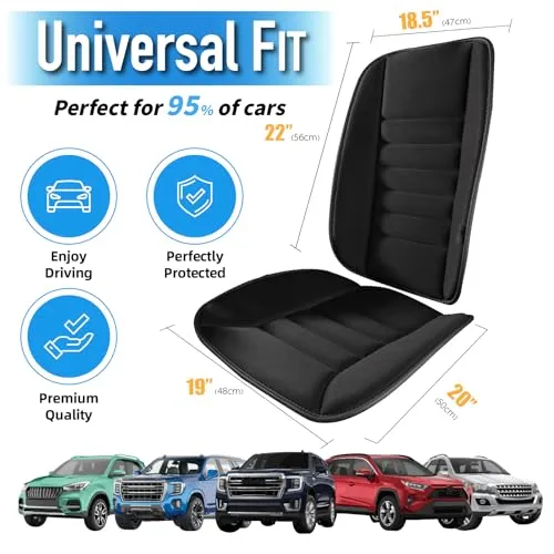 Car Seat Cushion with Lumbar Support Pillow: Front Back Cushion & Seat Cushion Set, Comfy Memory Foam Driving Cushion for Back-Sciatica Pain Relief, Seat Pad Suitable for Car, Truck, SUV - Black