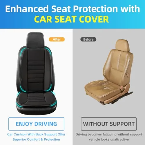 Car Seat Cushion with Lumbar Support Pillow: Front Back Cushion & Seat Cushion Set, Comfy Memory Foam Driving Cushion for Back-Sciatica Pain Relief, Seat Pad Suitable for Car, Truck, SUV - Black