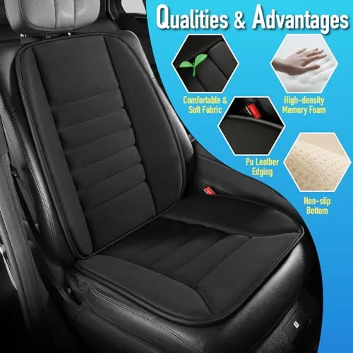 Car Seat Cushion with Lumbar Support Pillow: Front Back Cushion & Seat Cushion Set, Comfy Memory Foam Driving Cushion for Back-Sciatica Pain Relief, Seat Pad Suitable for Car, Truck, SUV - Black