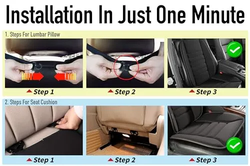 Car Seat Cushion with Lumbar Support Pillow: Front Back Cushion & Seat Cushion Set, Comfy Memory Foam Driving Cushion for Back-Sciatica Pain Relief, Seat Pad Suitable for Car, Truck, SUV - Black