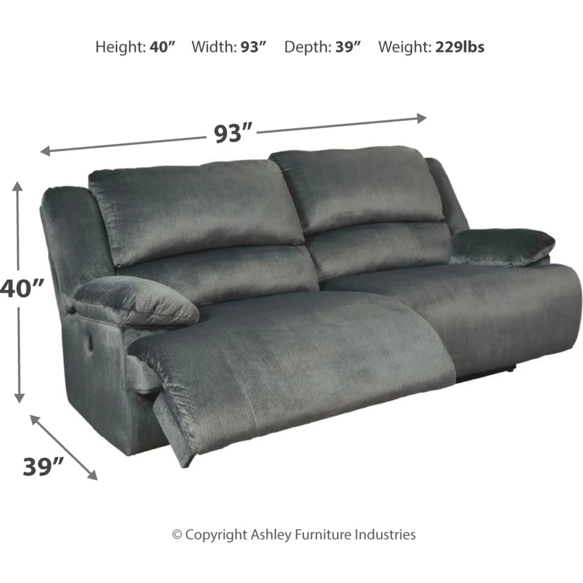 Clonmel Reclining Sofa - Charcoal