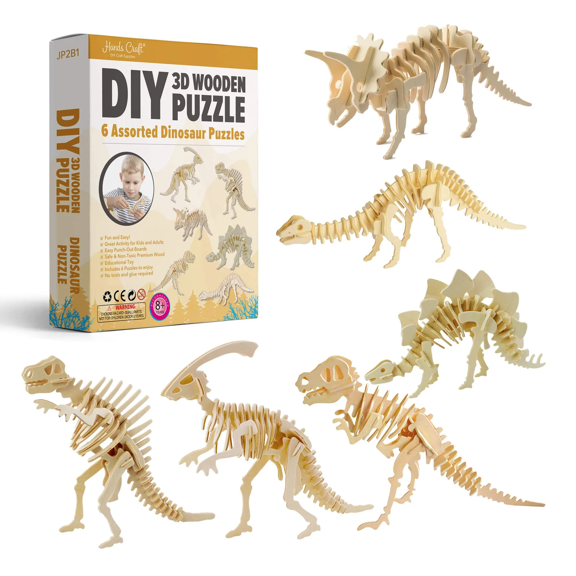 DinoCraft Adventures: 3D Wooden Dinosaur Puzzle Bundle for Creative Play and Learning Fun