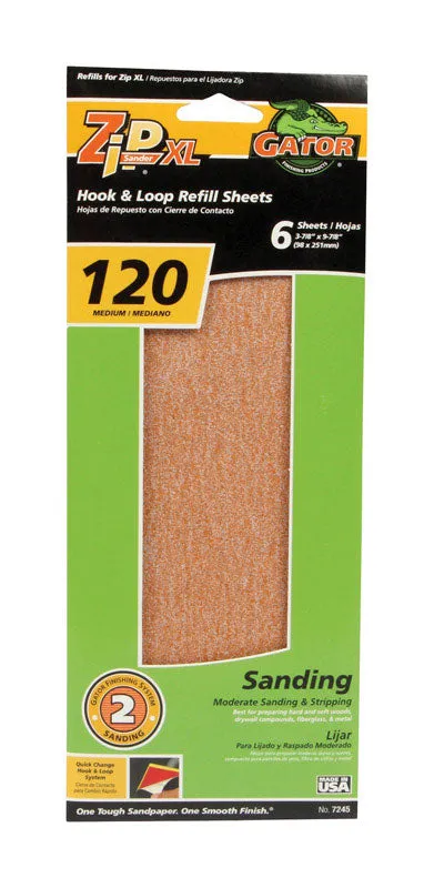 Gator Zip XL 9-1/2 in. L X 3-1/2 in. W 120 Grit Aluminum Oxide Sanding Sheet 6 pk