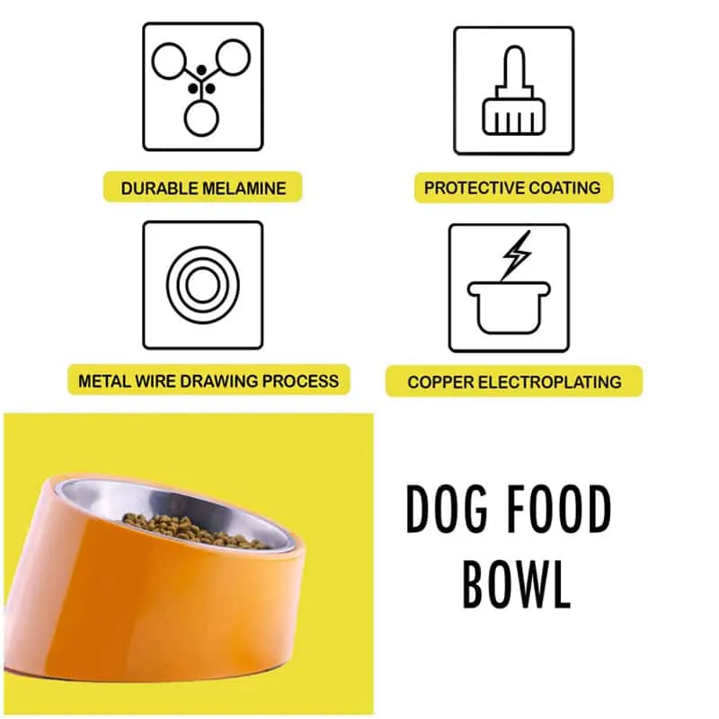 Goofy Tails Slanted Bowl for Dogs Stainless Steel and Melamine Dog Bowl with Rubber Antiskid Base (Orange)