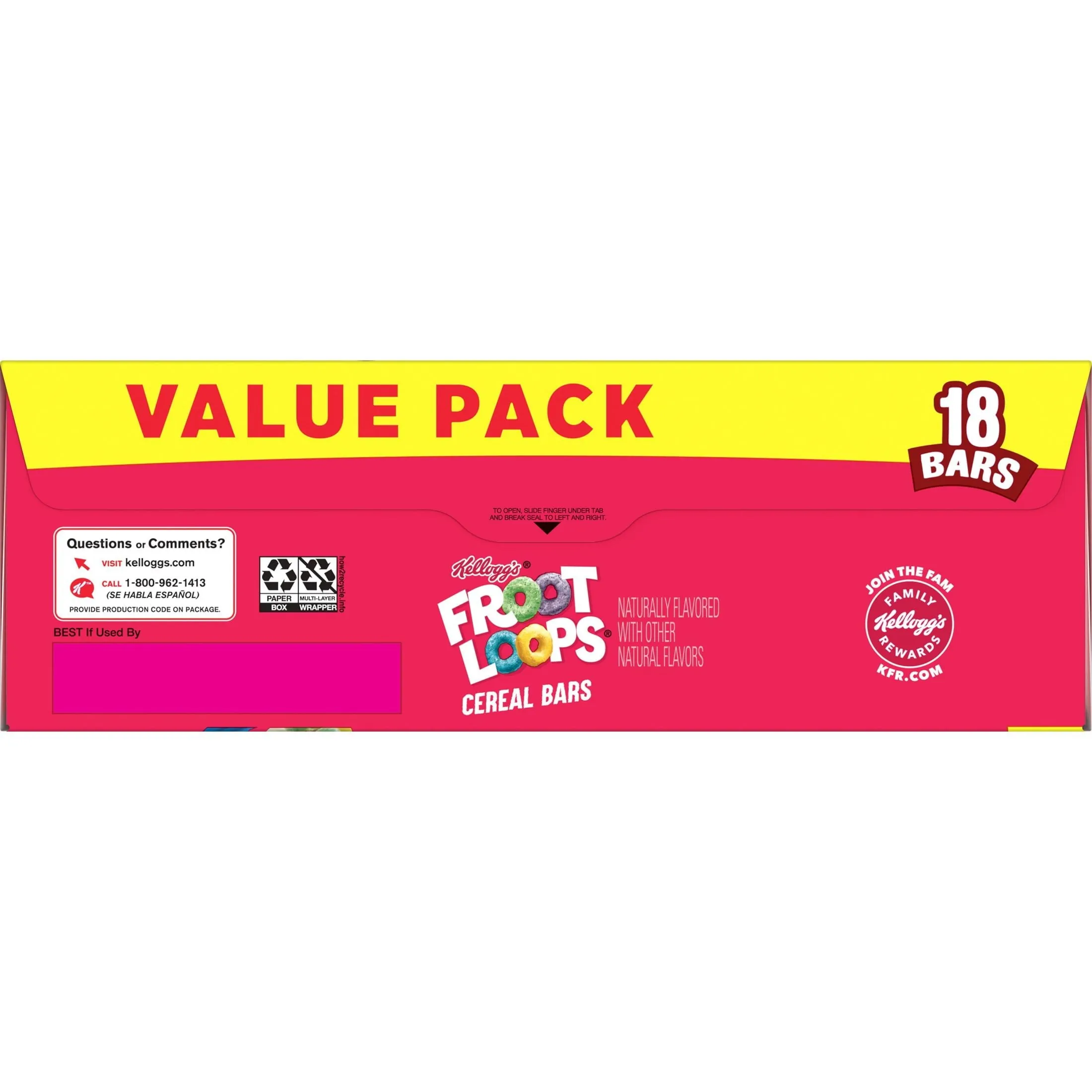 Kellogg's Froot Loops Original Chewy Cereal Bars, Ready-to-Eat, 12.6 oz, 18 Count