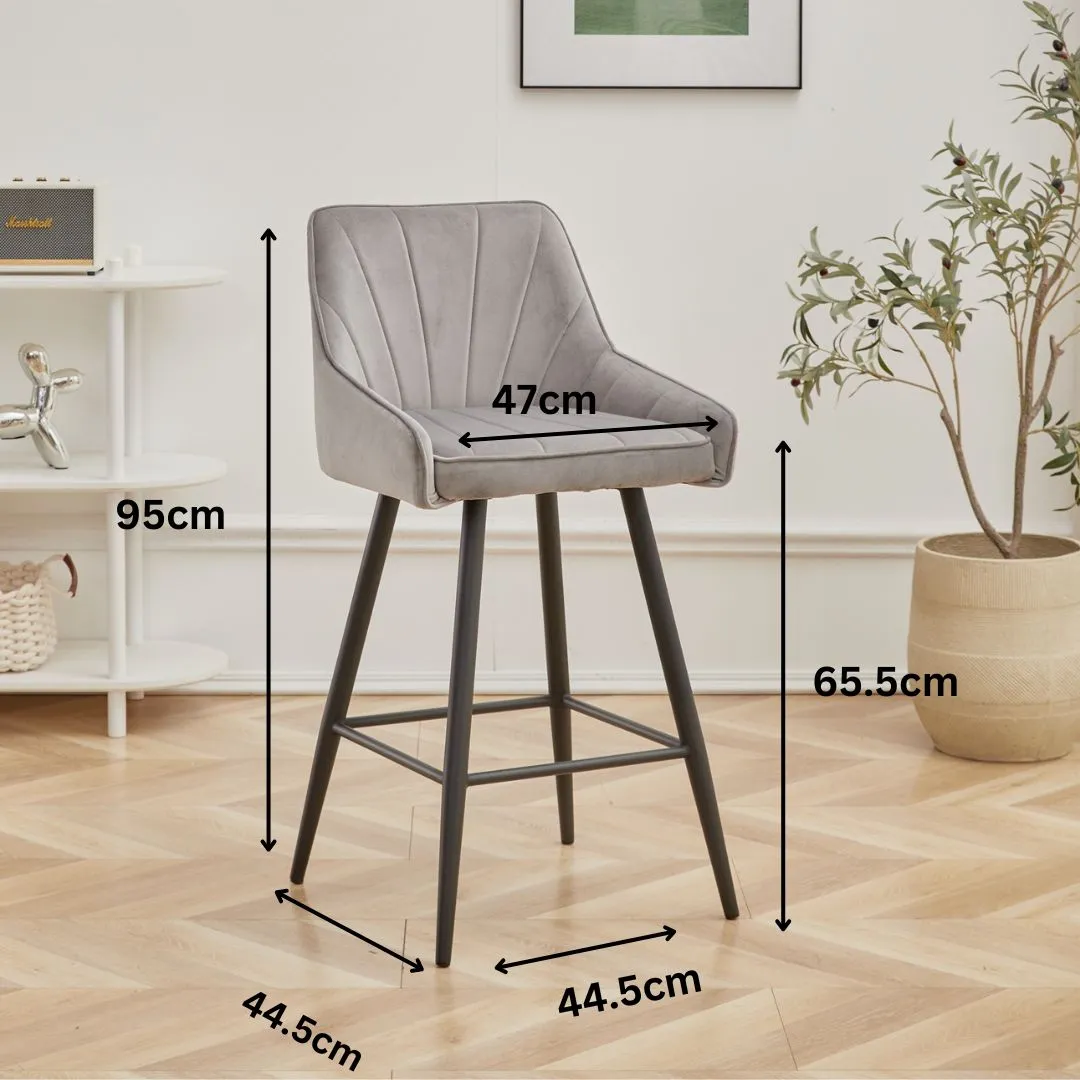 Masterplank Charlton High bar stool - Light grey Velvet fabric