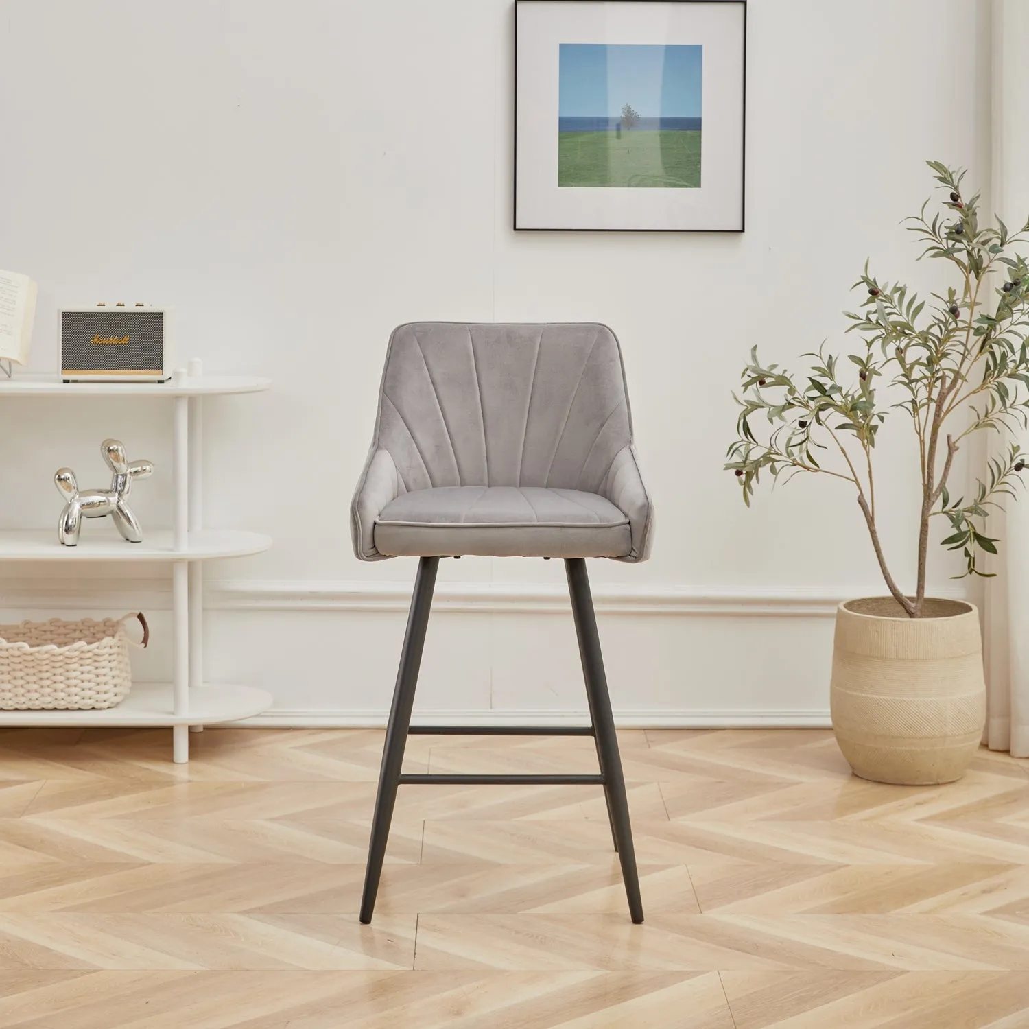 Masterplank Charlton High bar stool - Light grey Velvet fabric