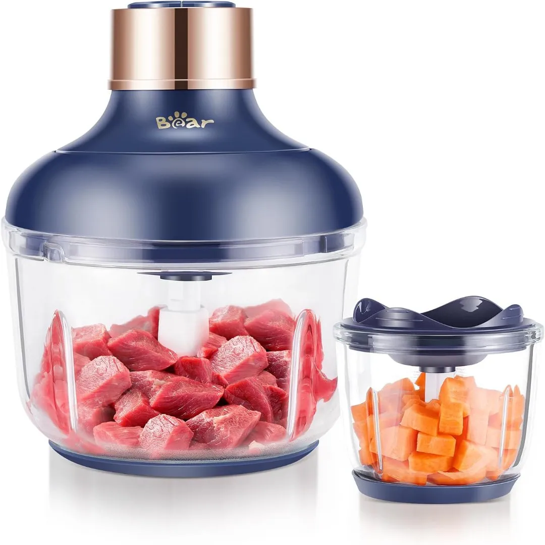 Mini Electric Food Processor & Chopper, 2L and 0.6L Grinder with Stainless Steel Blades