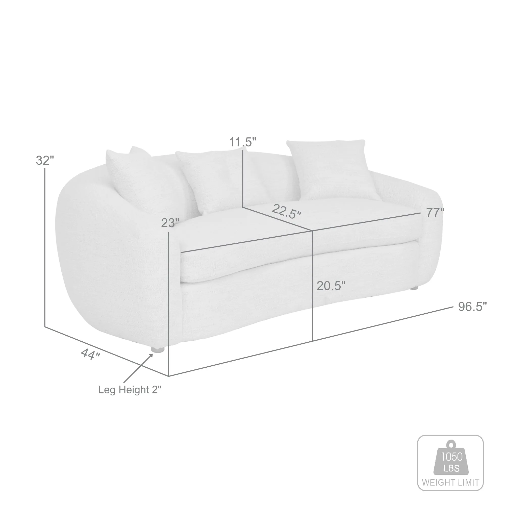 Molly 96.5 in. Upholstered Curved Sofa in Pearl