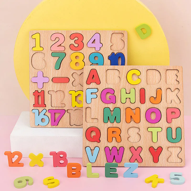 Numbers and Letters Wooden Puzzle Board for Cognitive Learning