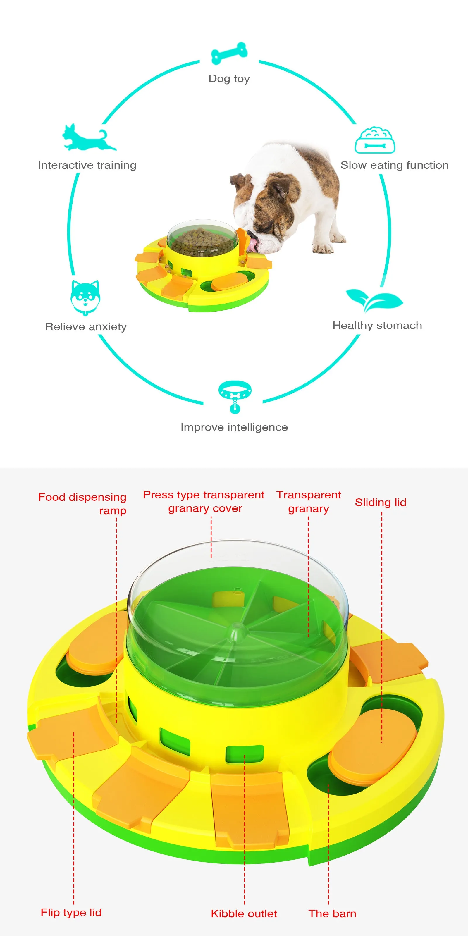 Orange Interactive Dog Puzzle Toy - Press and Feed Slow Feeder with Treat Dispenser