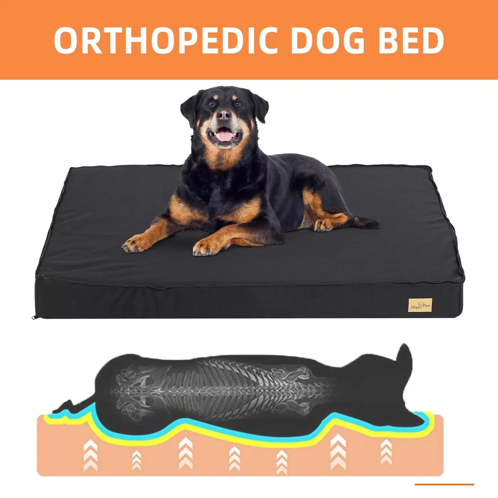 Orthopedic Waterproof Dog Bed for Medium to Large Dogs with Non-Slip Base