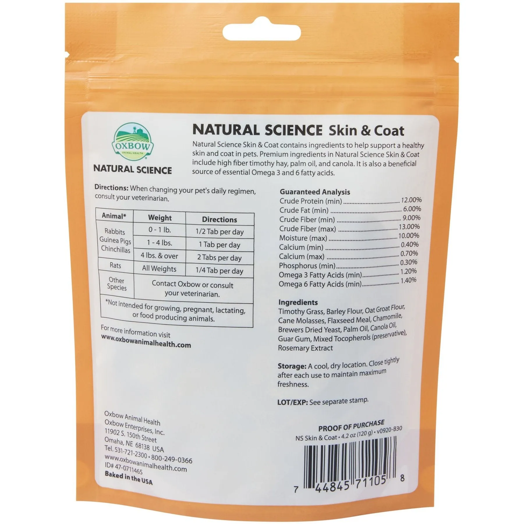 Oxbow Natural Science Skin & Coat Small Animal 60ct