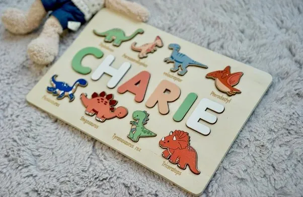 Pastel Personalized Custom First Name Wooden Puzzle , Educational Toys For Toddlers