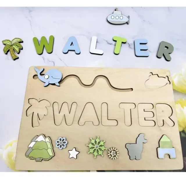 Pastel Personalized Custom First Name Wooden Puzzle , Educational Toys For Toddlers