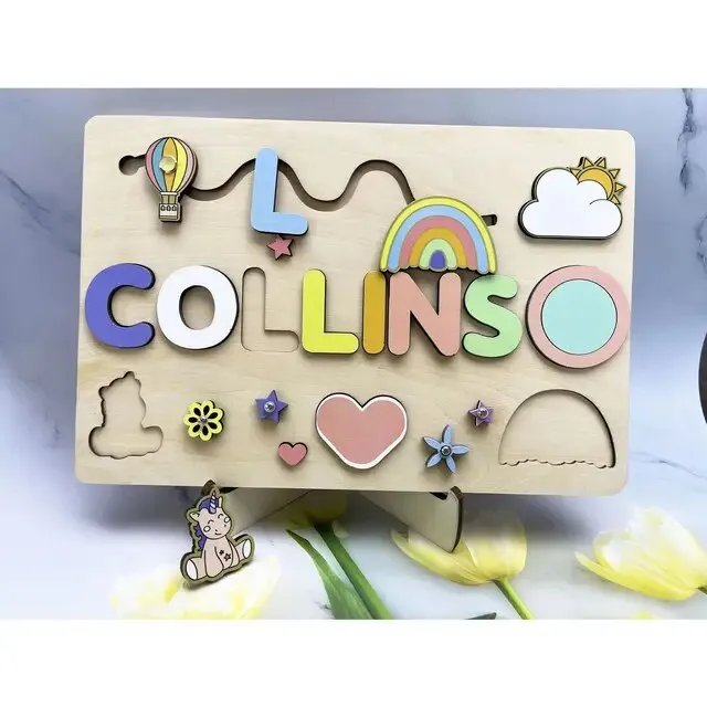 Pastel Personalized Custom First Name Wooden Puzzle , Educational Toys For Toddlers