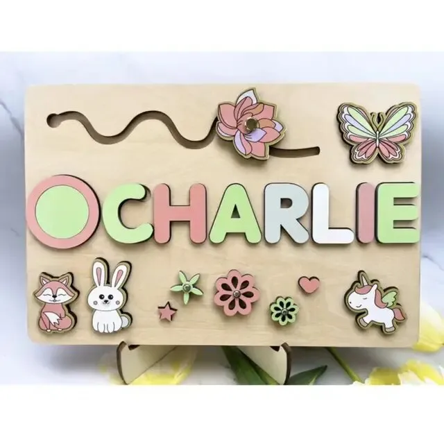 Pastel Personalized Custom First Name Wooden Puzzle , Educational Toys For Toddlers