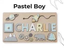 Pastel Personalized Custom First Name Wooden Puzzle , Educational Toys For Toddlers