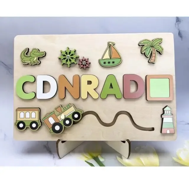 Pastel Personalized Custom First Name Wooden Puzzle , Educational Toys For Toddlers