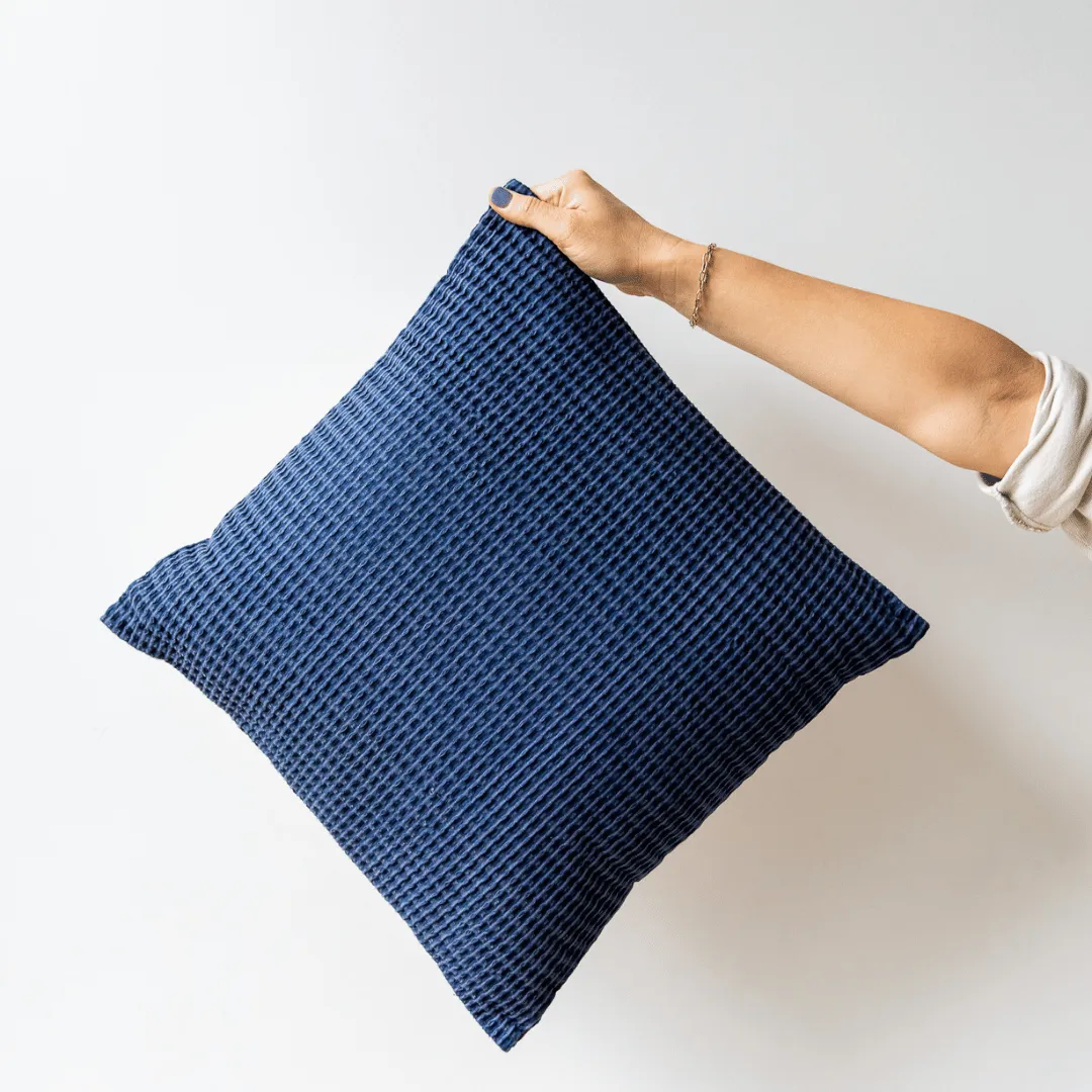 Perla Cotton Waffle Cushion - Denim