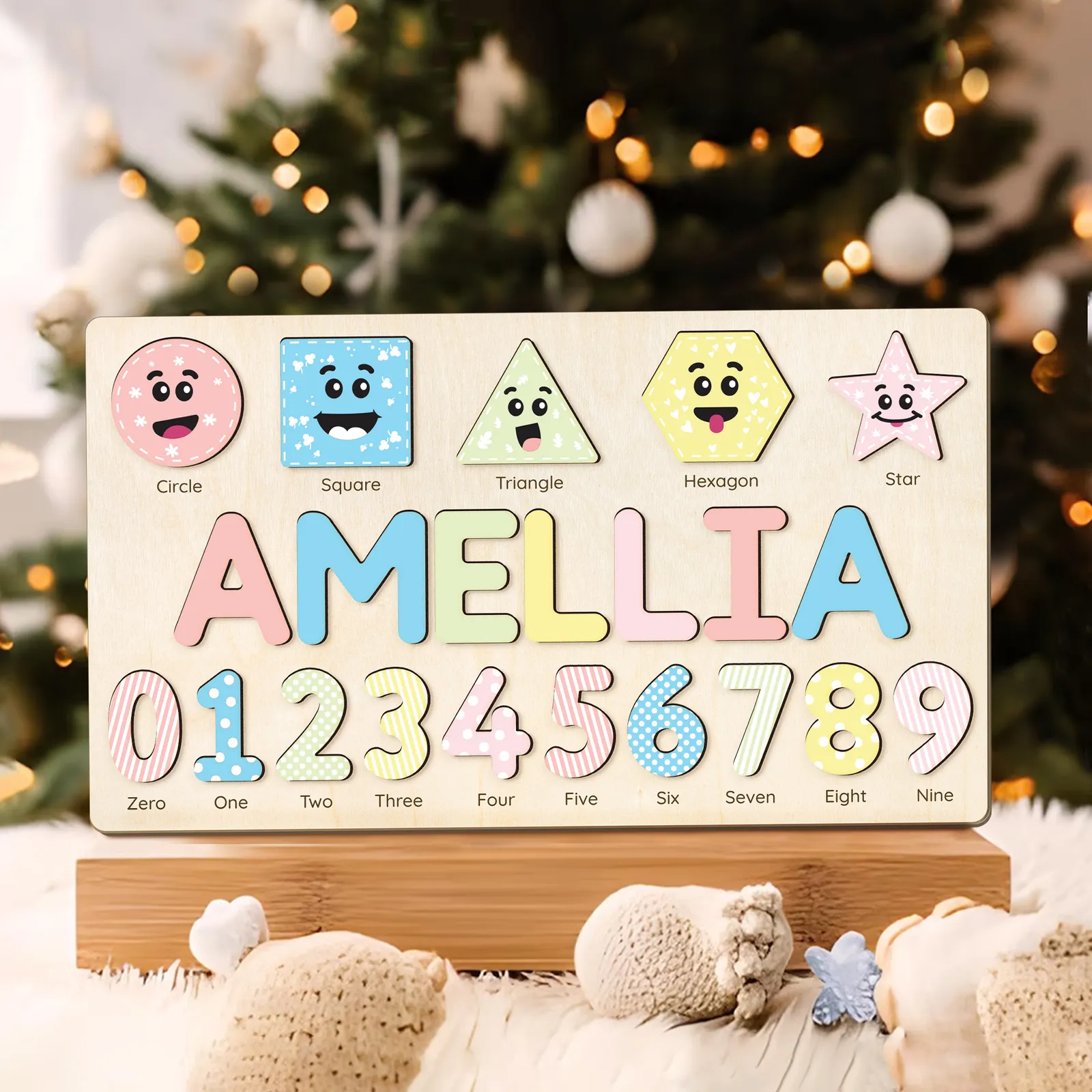 Personalized Wooden Shaped & Numbers Name Puzzle, Gifts For 1 2 3 Year Old, Wooden Name Puzzle For Kids, Montessori Toys | Kindly Toys NP20