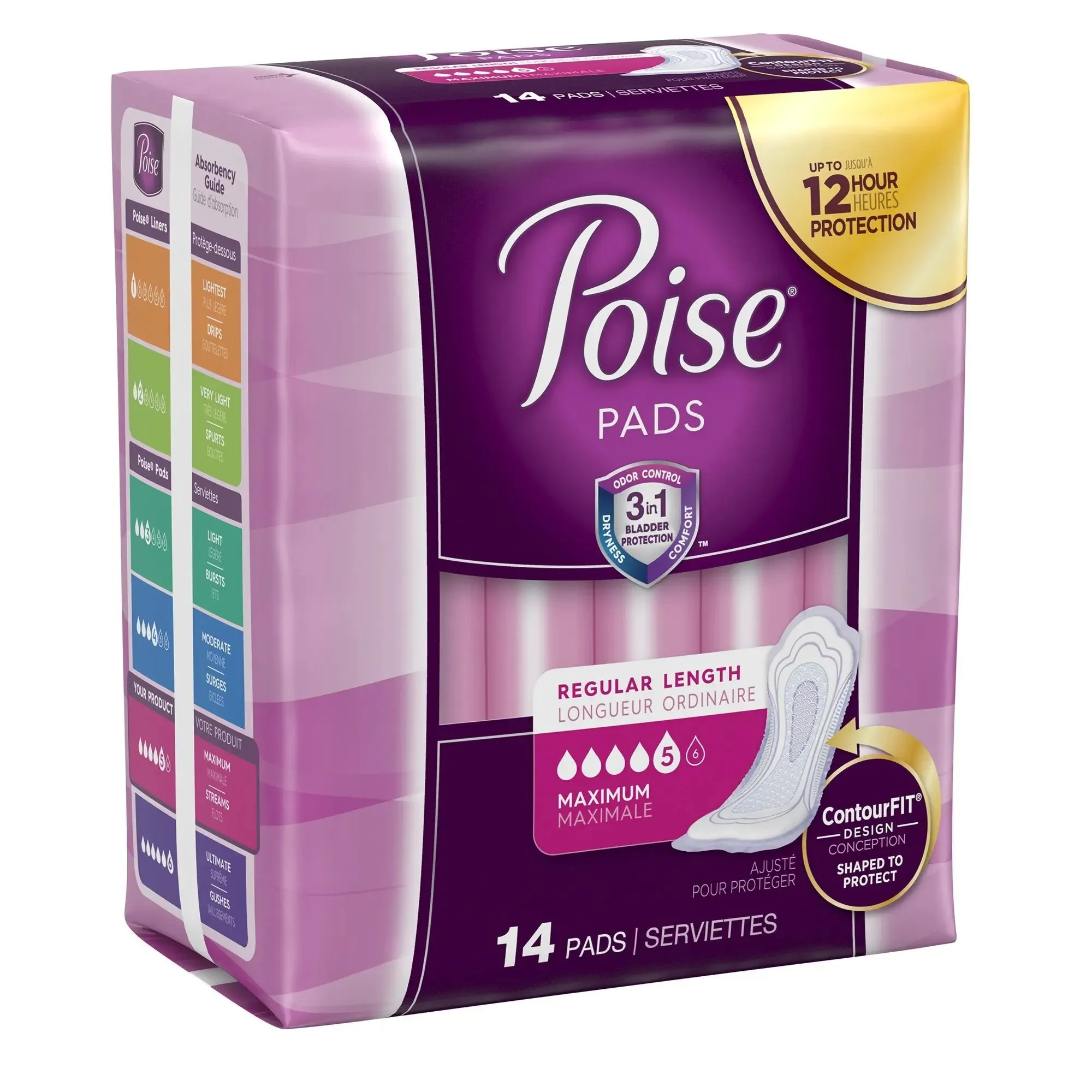 Poise Bladder Control Pads, Disposable, Heavy Absorbency, Regular Length, 3" x 11", Adult Female, Absorb-Loc Core