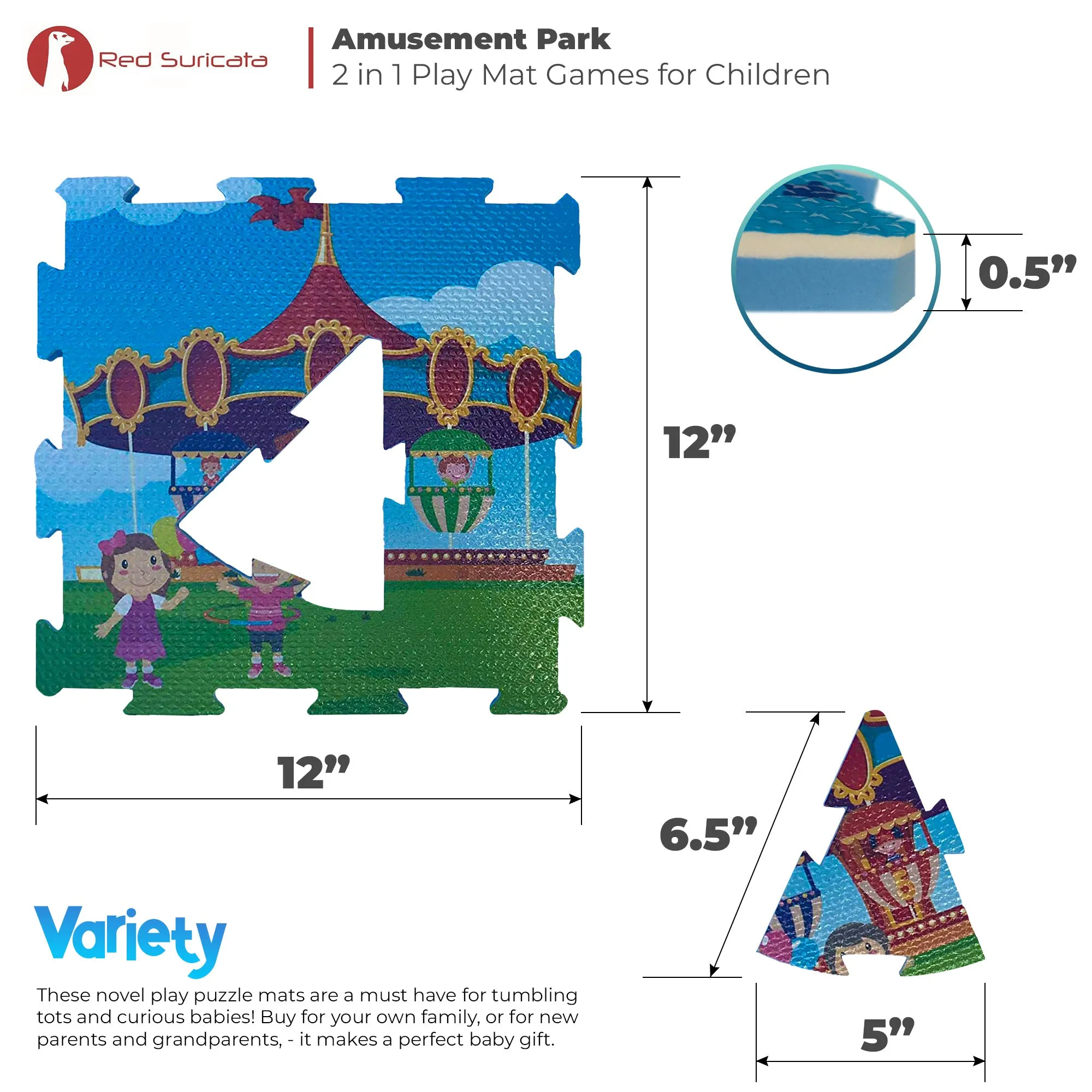 Red Suricata 2 in 1 Baby Play mat - Amusement Park Puzzle for toddlers & infants