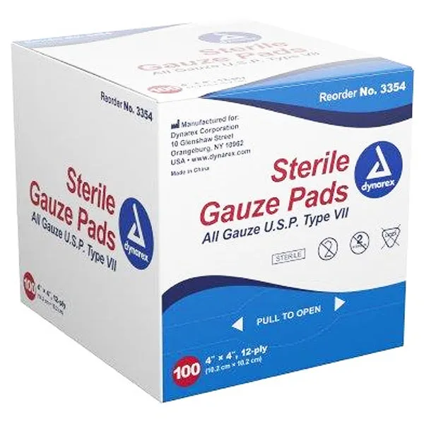 Sterile Gauze Pads, 12 Ply Type VII, USP 100/Box