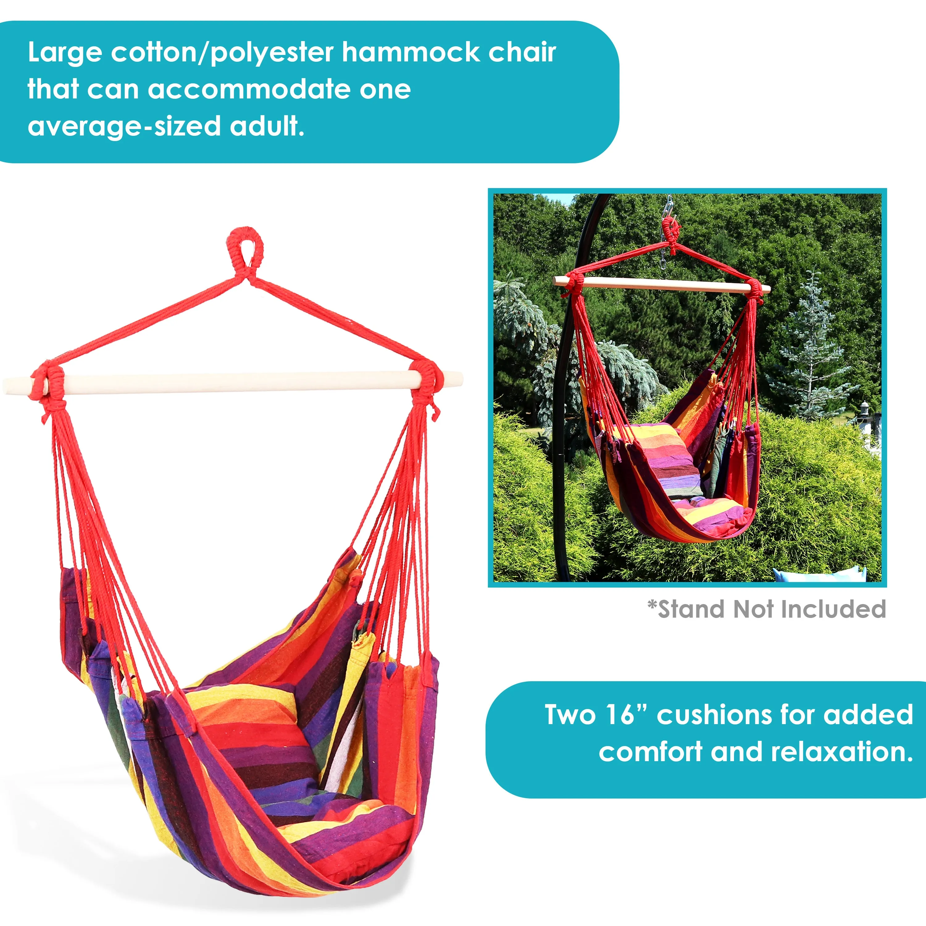 Sunnydaze Outdoor Hanging Hammock Chair Swing with 2 Cushions