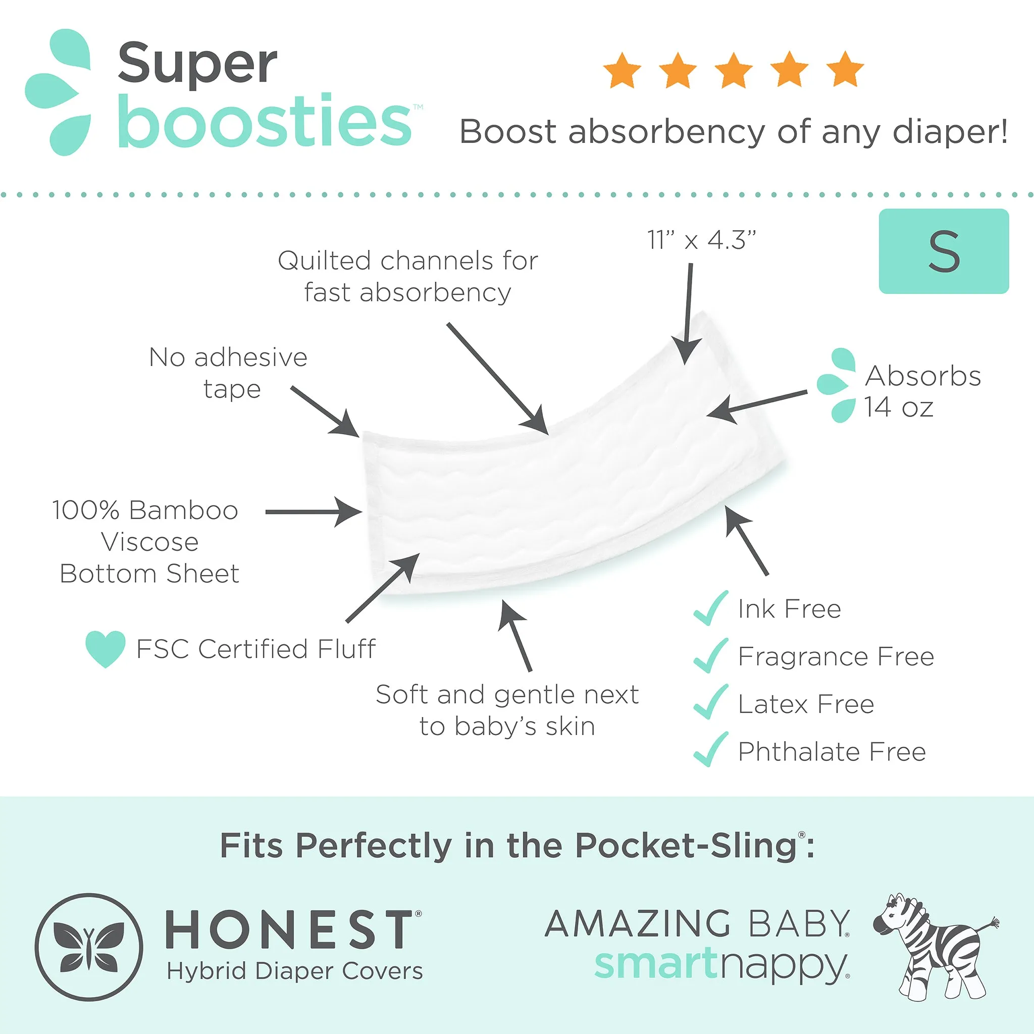 Super Boosties - Disposable Diaper Inserts, Small, Pack of 96