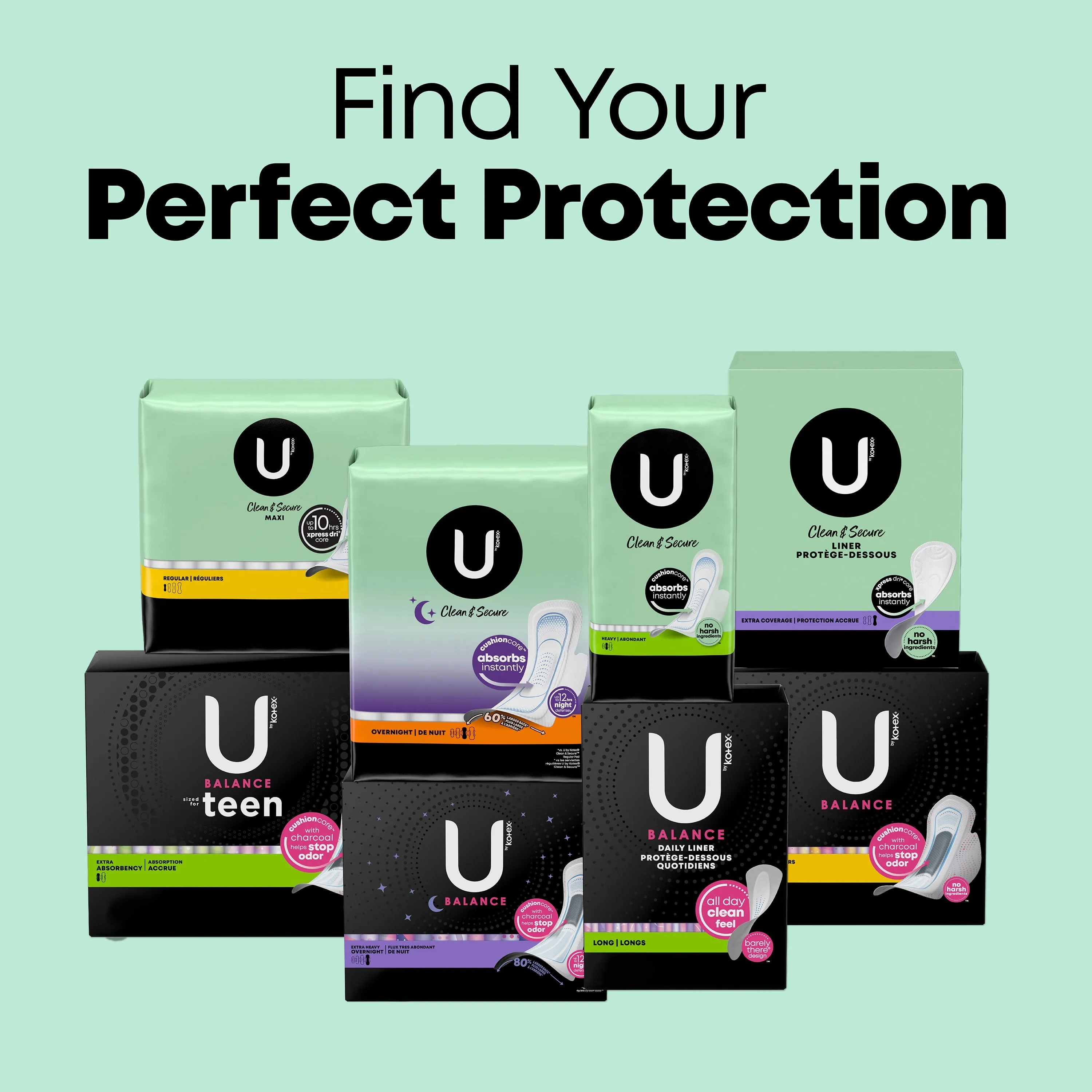 U by Kotex Clean & Secure Maxi Pads, Regular Absorbency, 48 Count