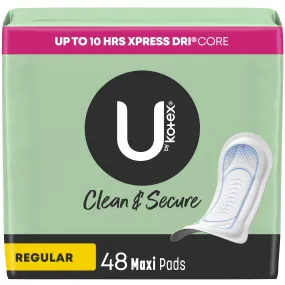 U by Kotex Clean & Secure Maxi Pads, Regular Absorbency, 48 Count